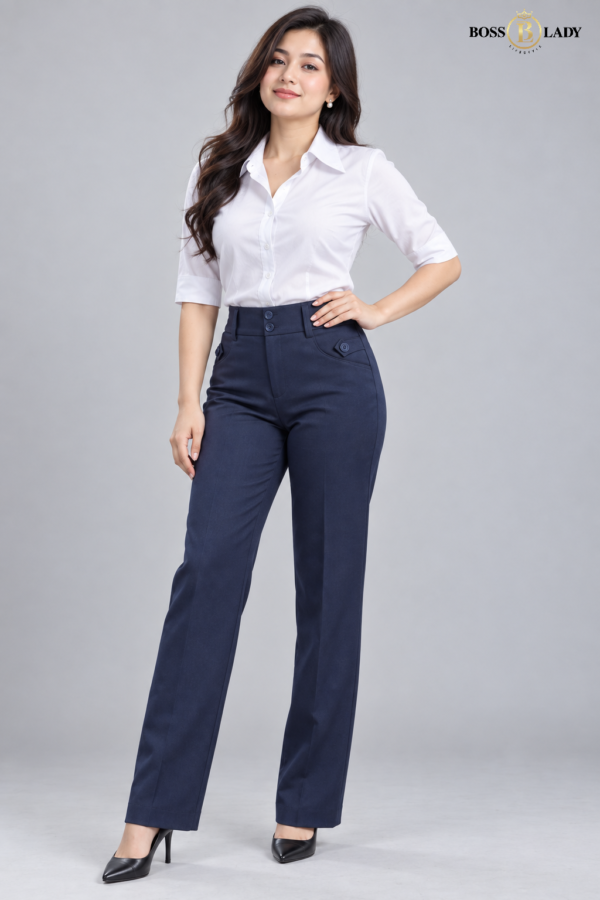 Navy Blue Relaxed-Fit Formal Pant