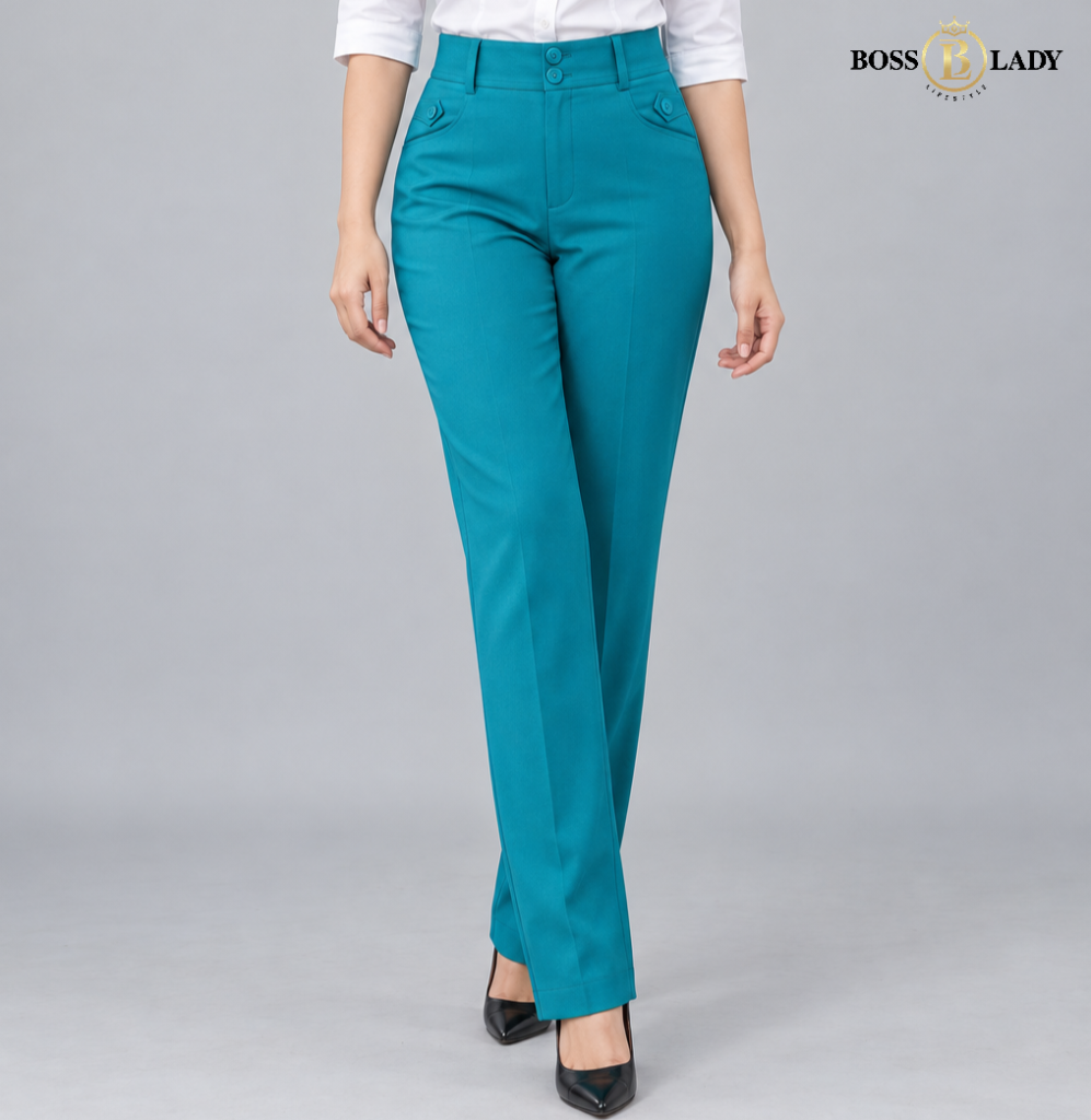 Teal Blue Relaxed-Fit Formal Pant