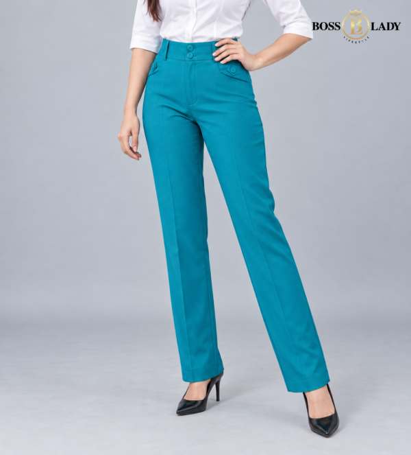 Teal Blue Relaxed-Fit Formal Pant