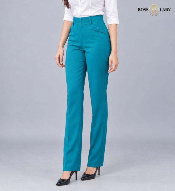 Teal Blue Relaxed-Fit Formal Pant