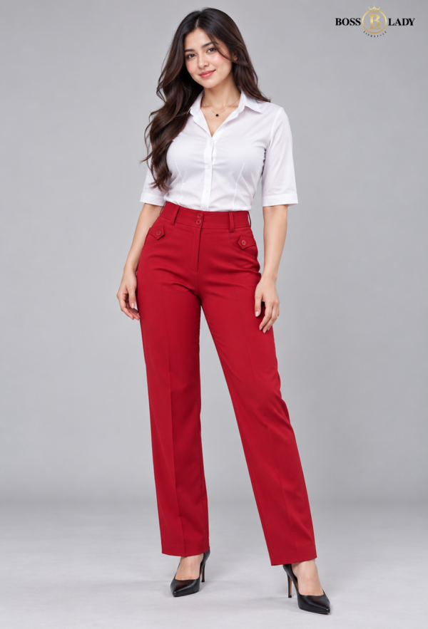 Crimson Red Relaxed-Fit Formal Pant