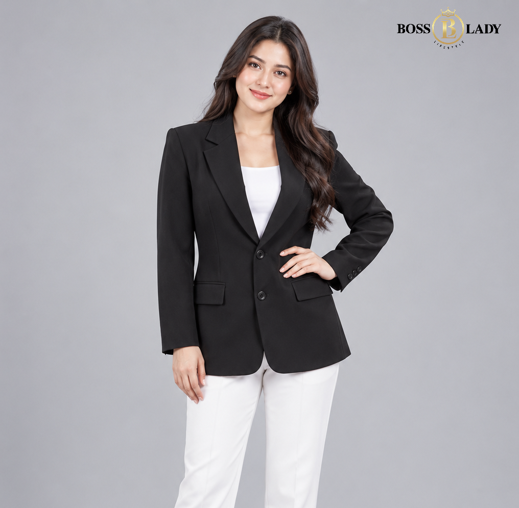 Classic Tailored Two-Button Black Blazer