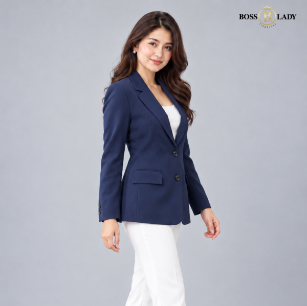 Classic Tailored Two-Button Navy Blue Blazer