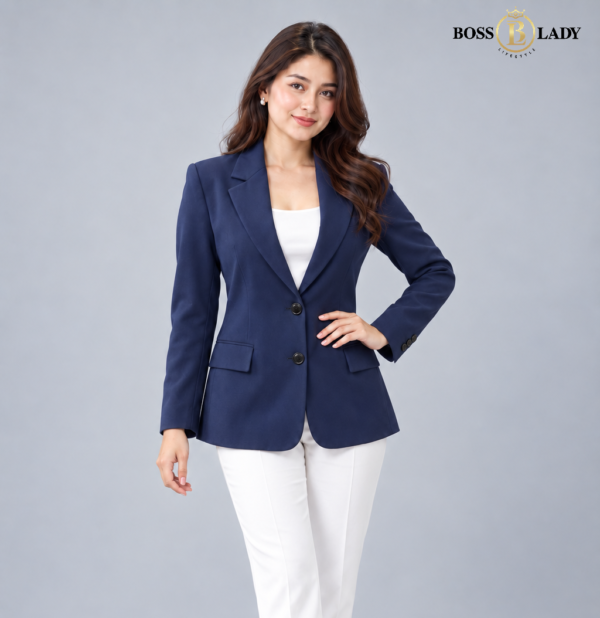 Classic Tailored Two-Button Navy Blue Blazer