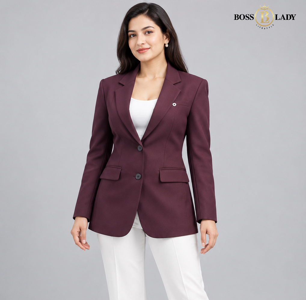 Signature Double-Button Deep Burgundy Blazer