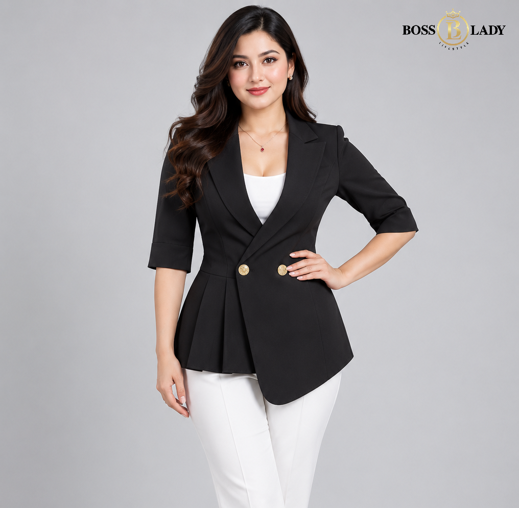 Black Double-Breasted Longline Blazer