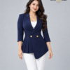 00 BLUE 2 Navy Blue Double-Breasted Longline Blazer