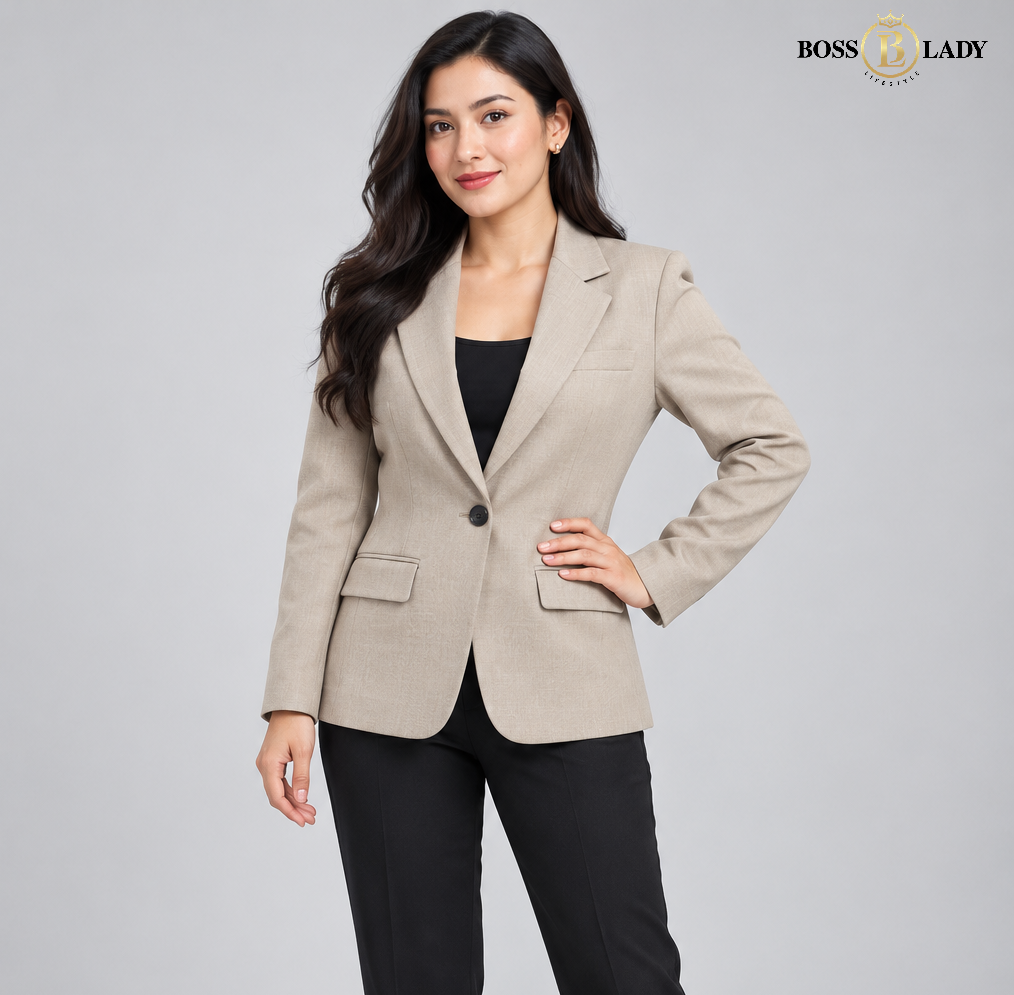 Classic Single-Breasted Cream Formal Blazer