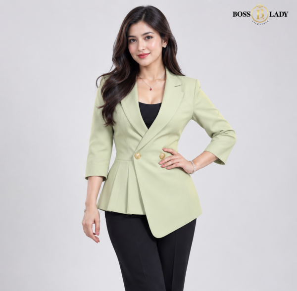 Light Green Double-Breasted Longline Blazer