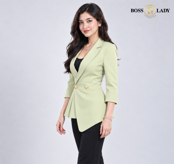 Light Green Double-Breasted Longline Blazer