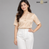 Cream Short-Sleeve Shawl-Collar Silk Formal Shirt