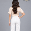 Cream Short-Sleeve Shawl-Collar Silk Formal Shirt