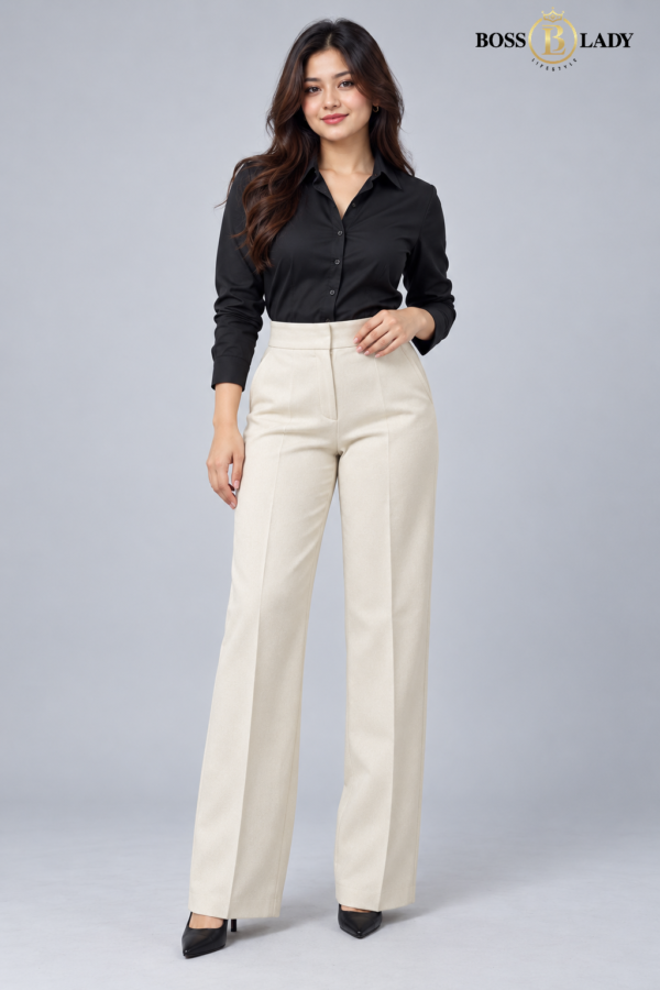 Cream Parallel-Fit Formal Pant