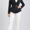 Black Single-Buckle Belted Peplum Full Blazer