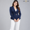Blue Single-Buckle Belted Peplum Full Blazer