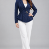 Blue Single-Buckle Belted Peplum Full Blazer