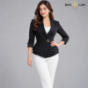 Black Single-Buckle Belted Peplum Quarter Blazer