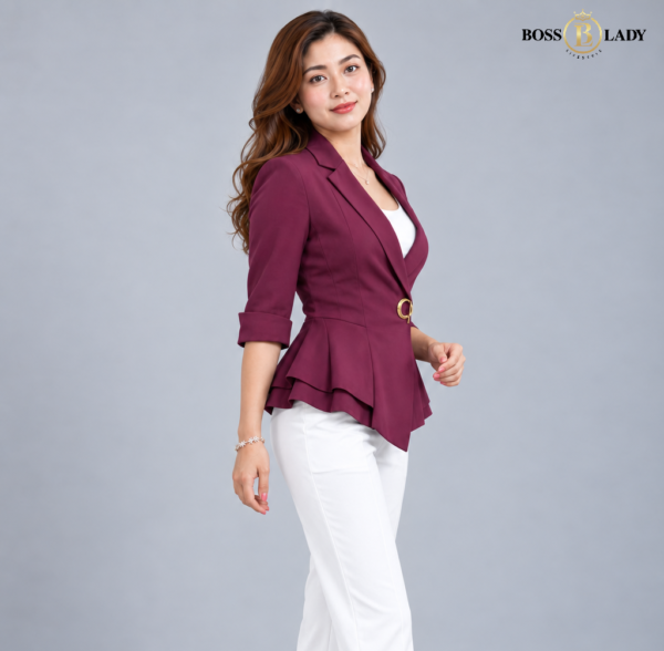 00 PP HPR 3 Purple Single-Buckle Belted Peplum Quarter Blazer