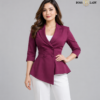 Wine Asymmetric Double-Breasted Peplum Full Blazer