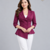 Wine Asymmetric Double-Breasted Peplum Full Blazer