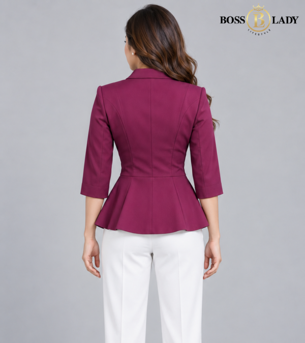 Wine Asymmetric Double-Breasted Peplum Full Blazer