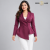 Wine Asymmetric Double-Breasted Peplum Full Blazer