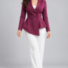Wine Asymmetric Double-Breasted Peplum Full Blazer
