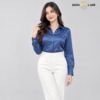 00 SILKB 3 Blue Satin Collared Full Silk Shirt