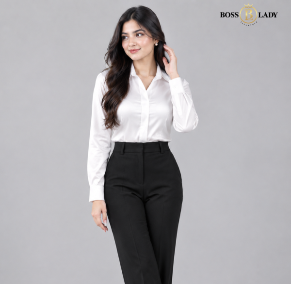 White Satin Collared Full Silk Shirt