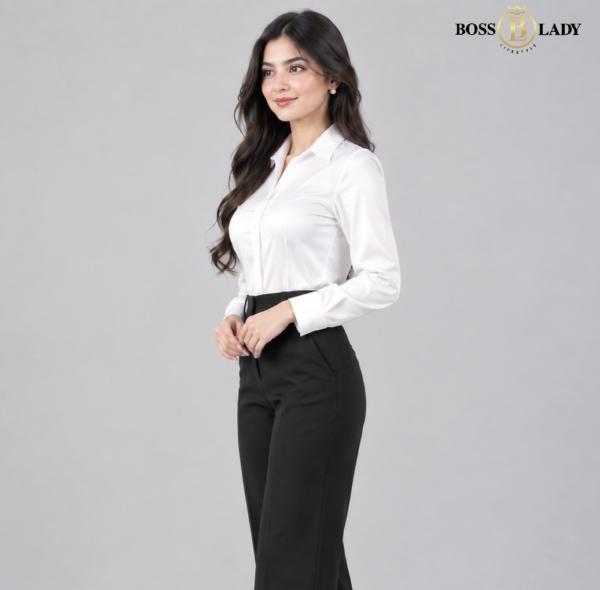 White Satin Collared Full Silk Shirt