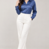 00 SLIKB 5 Blue Satin Collared Full Silk Shirt