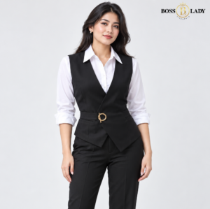 Black Belted Wrap Waistcoat