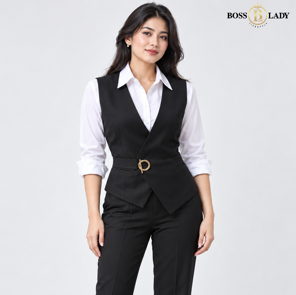 Black Belted Wrap Waistcoat