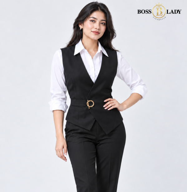 Black Belted Wrap Waistcoat