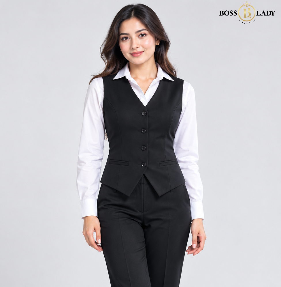 Sleeveless Blazer Black Waistcoat