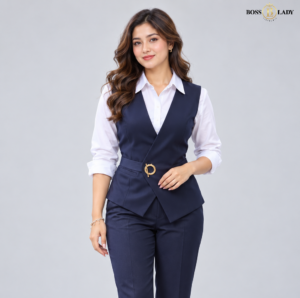 Navy-Blue Belted Wrap Waistcoat