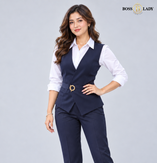 Navy-Blue Belted Wrap Waistcoat
