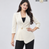 Cream Double-Breasted Longline Blazer