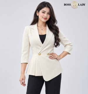 00 WHITE 2 Cream Double-Breasted Longline Blazer