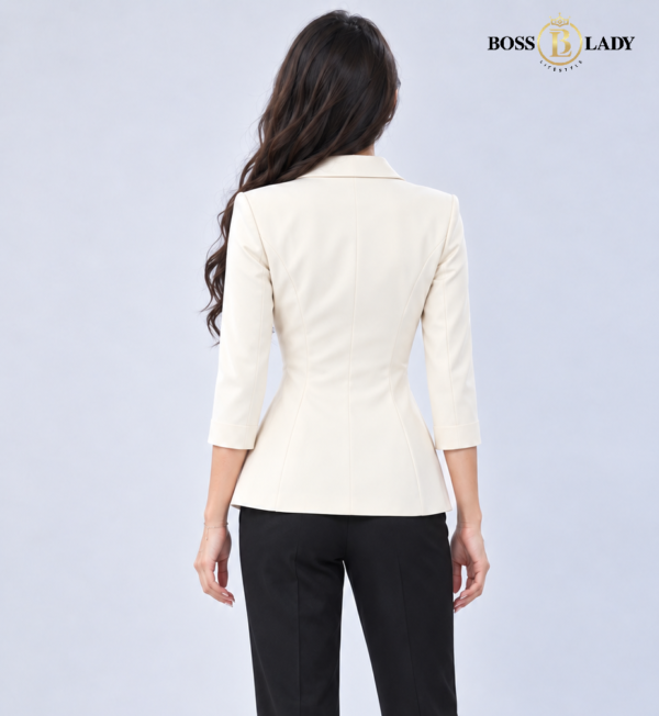 Cream Double-Breasted Longline Blazer