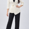 Cream Double-Breasted Longline Blazer