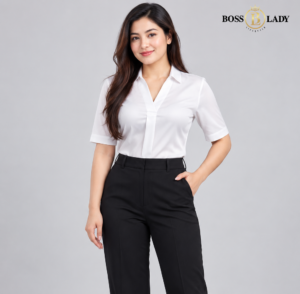 White Satin Collared Half Silk Shirt