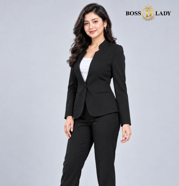 Black Stand-Collar Formal Blazer