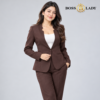 Coffee Brown Stand-Collar Formal Blazer