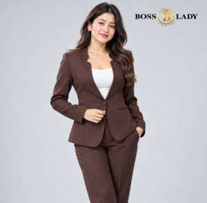 102 BR 1 Coffee Brown Stand-Collar Formal Blazer