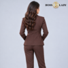 Coffee Brown Stand-Collar Formal Blazer