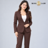 Coffee Brown Stand-Collar Formal Blazer