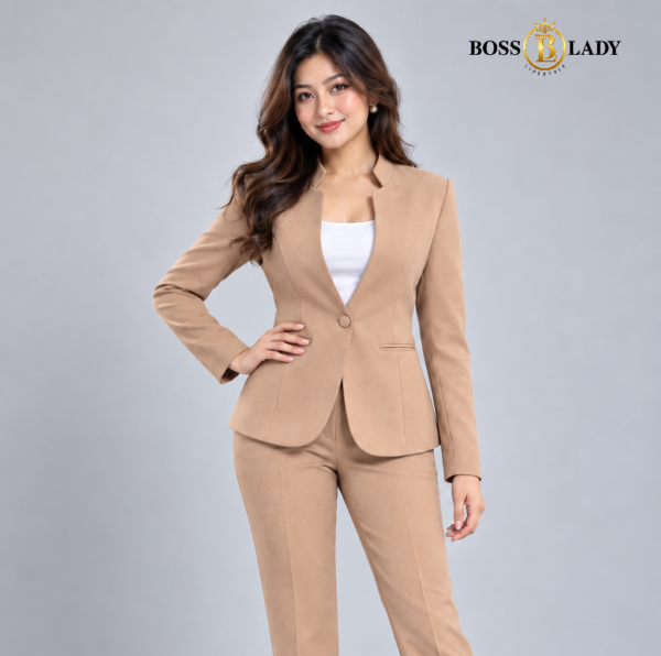 102 CML 4 Camel Stand-Collar Formal Blazer