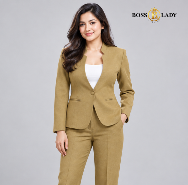 Golden Tan Stand-Collar Formal Blazer