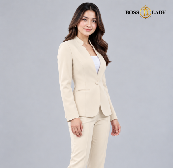 Cream Stand-Collar Formal Blazer